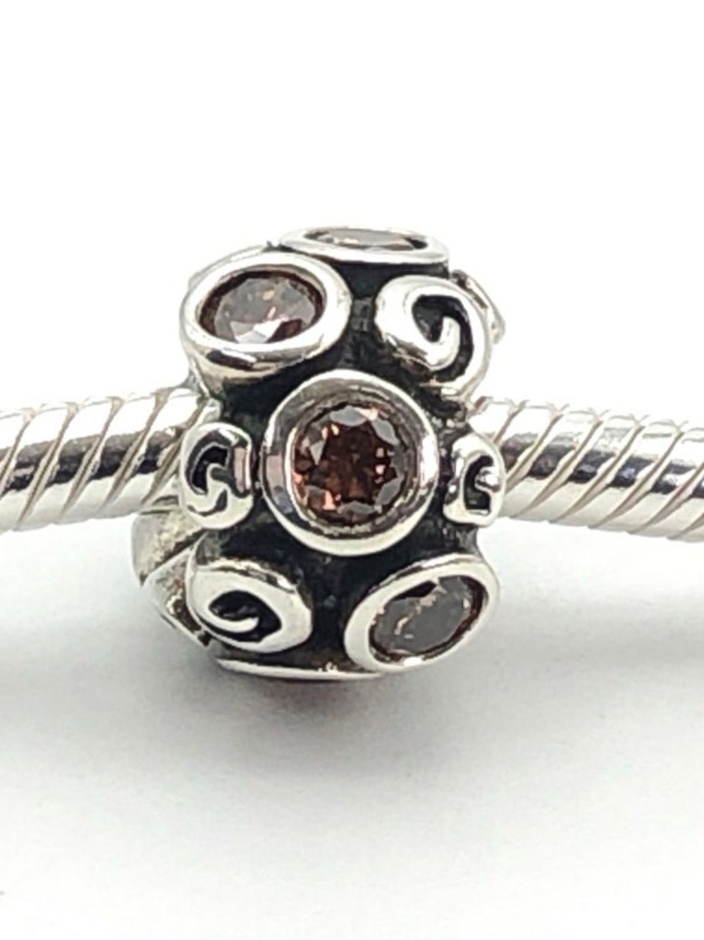 Pandora Brown Primrose Path Sterling Silver Charm Brown Zirconia Retired Rare